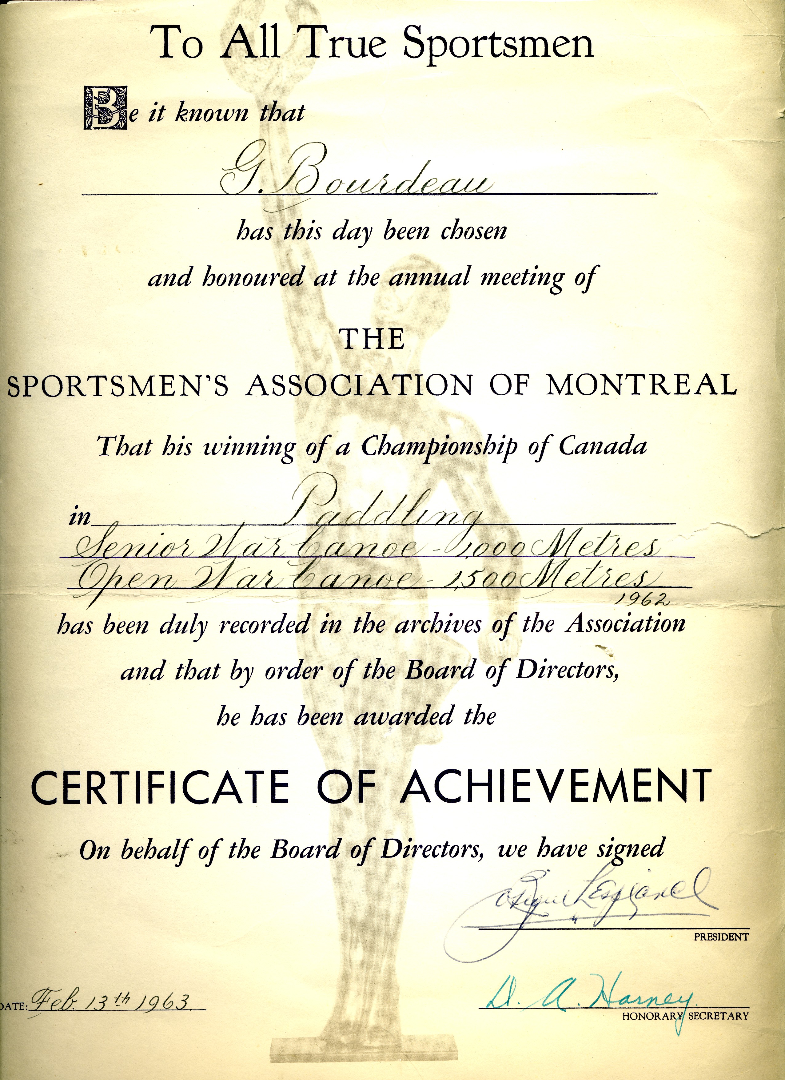 Canadian Champ Certificate 1962